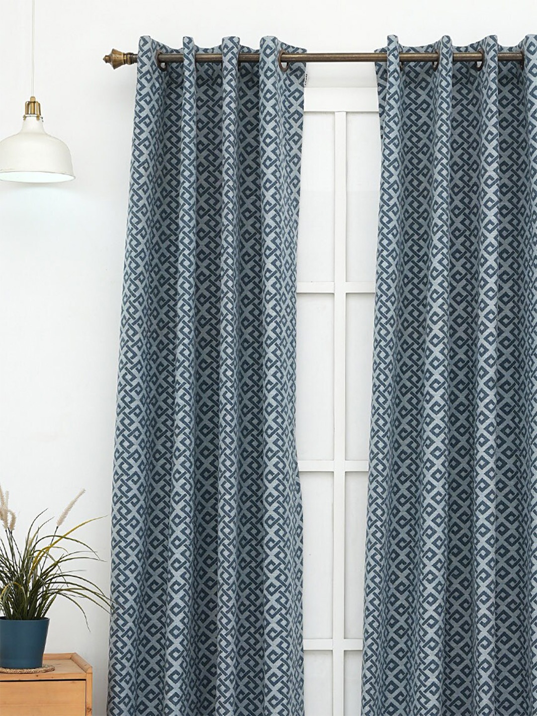 

Ariana Navy Blue Geometric Room Darkening Eyelet Door Curtain