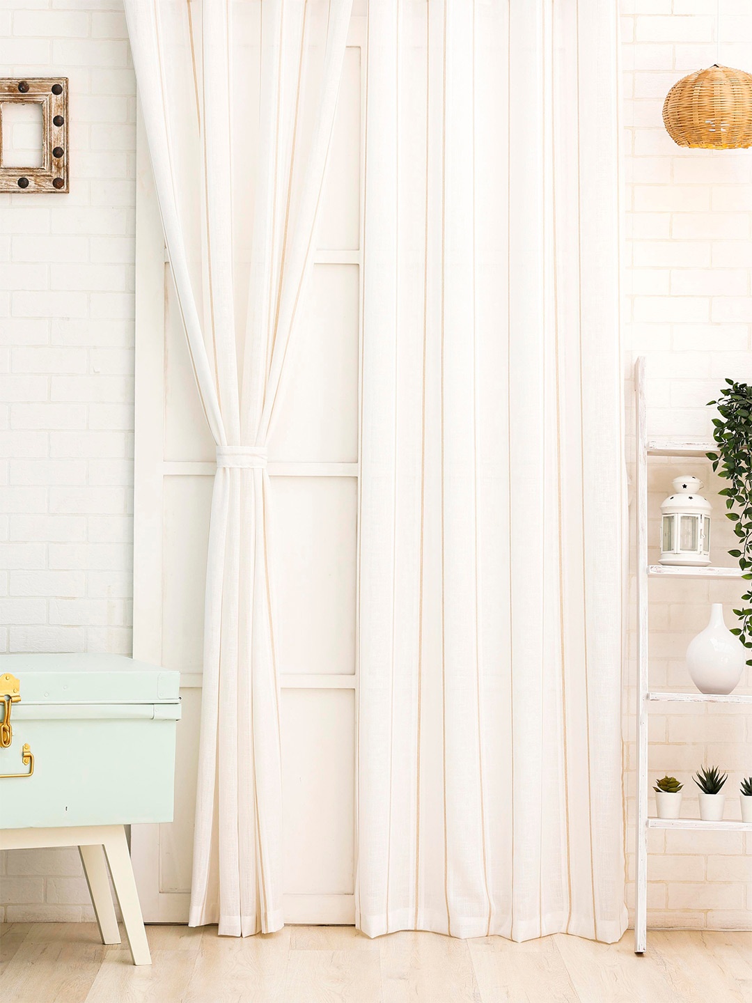 

Ariana White & Beige Striped Sheer Eyelet Door Curtain