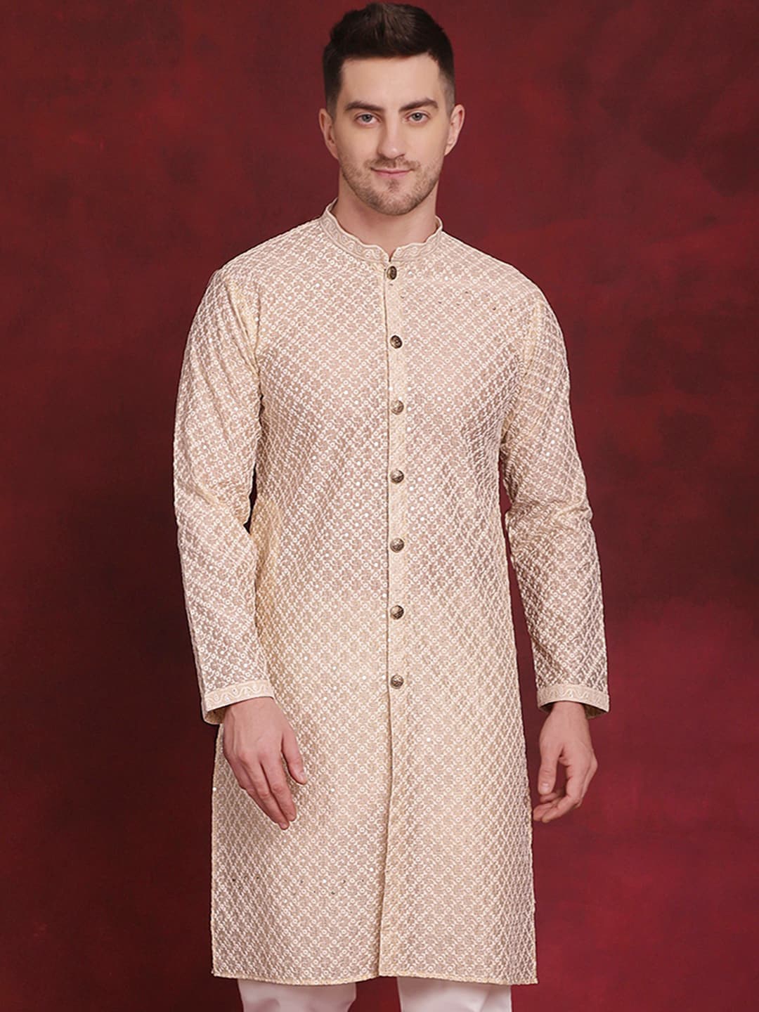 

Jompers Geometric Embroidered Sequinned Kurta, Gold