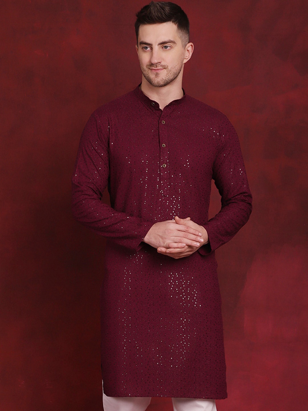 

Jompers Embroidered Sequinned Straight Kurta, Maroon