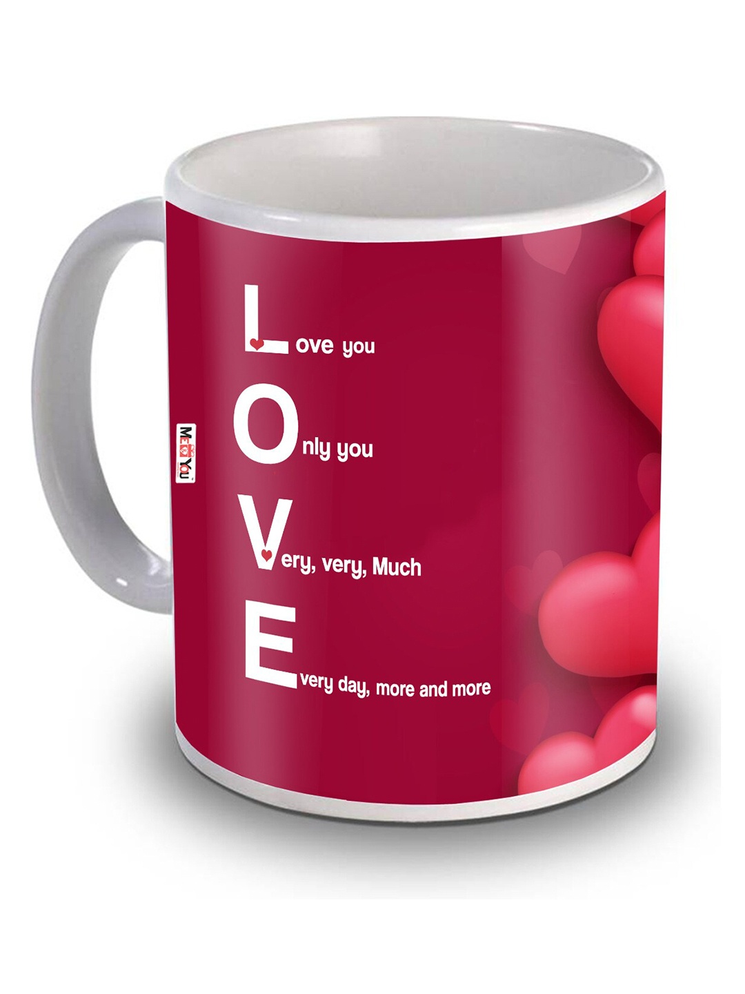 

ME & YOU Red & White Dishwasher and Microwave Safe Printed Ceramic Glossy Mug 320 ML