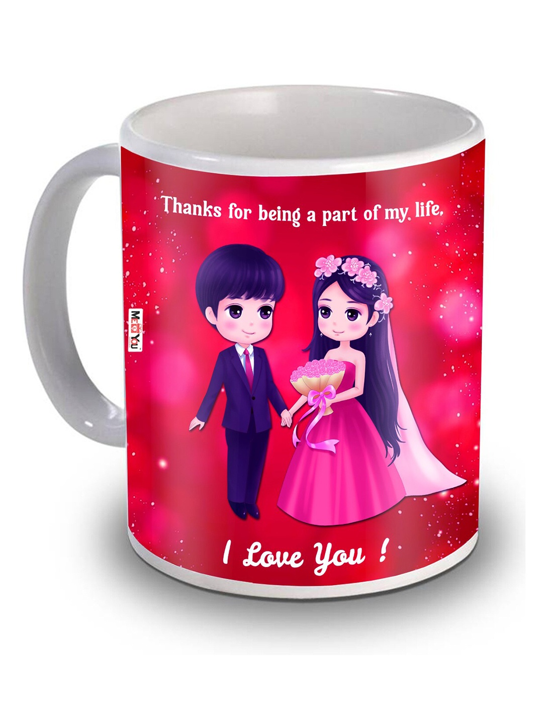 

ME & YOU Red Printed Ceramic Glossy Mug, Multi