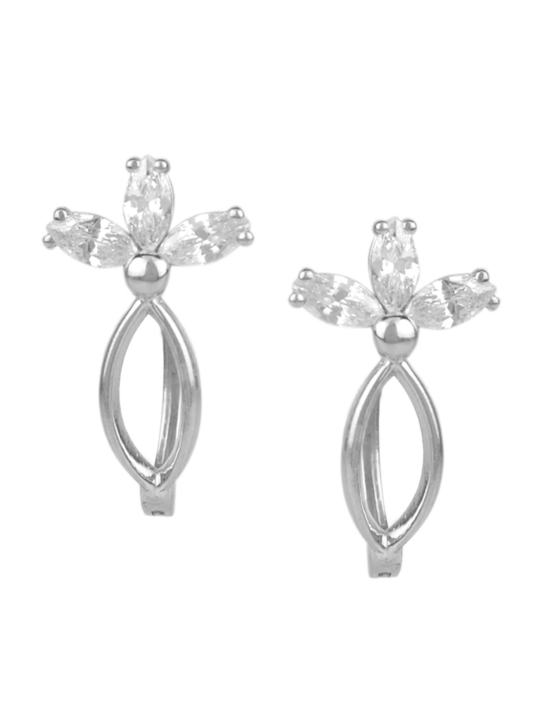 

Silverwala 925 Stainless Steel Zirconia Stone Studded Contemporary Hoop Earrings, Silver