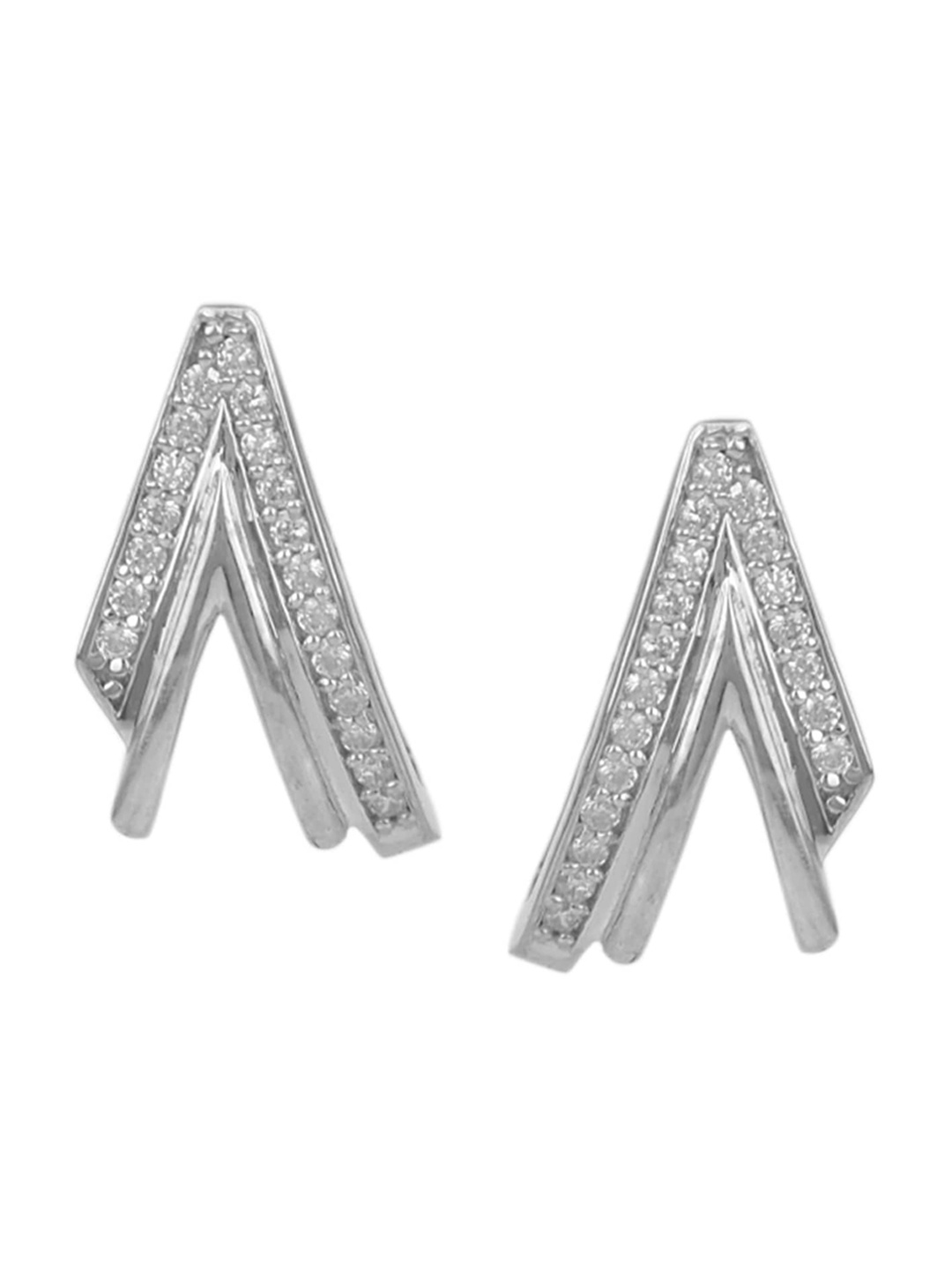 

Silverwala 925 Stainless Steel Zirconia Stone Studded Contemporary Hoop Earrings, Silver
