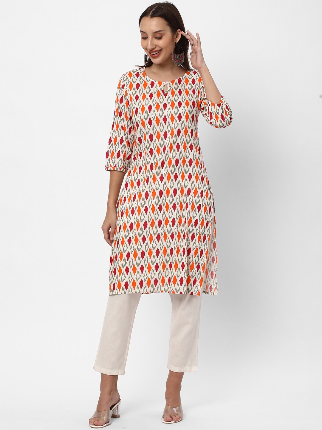 

R&B Woven Design viscose rayon Kurta, White