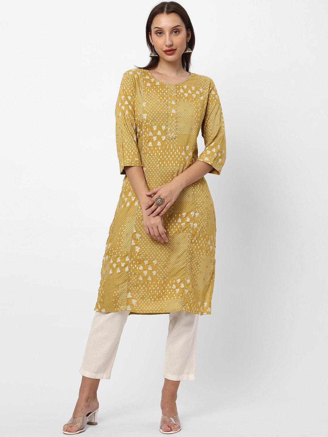 

R&B Thread Work Kurta, Yellow