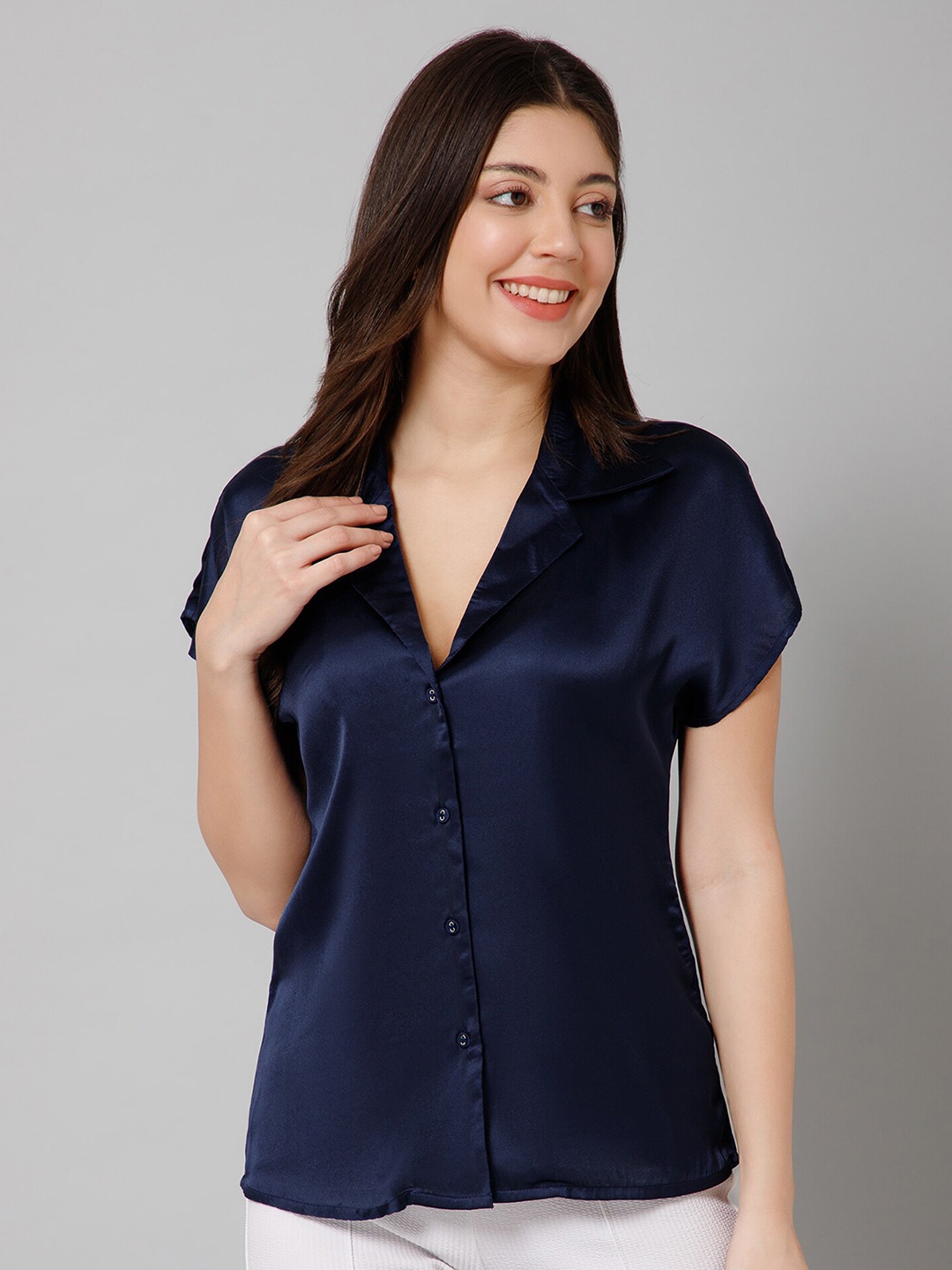 

PURYS Satin Casual Shirt, Navy blue