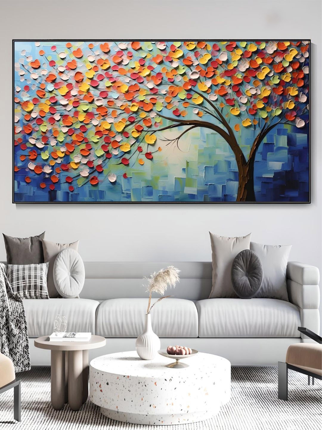 

THE HANDMADE FLAIR Blue Flowering Tree Wooden Painting Wall Art