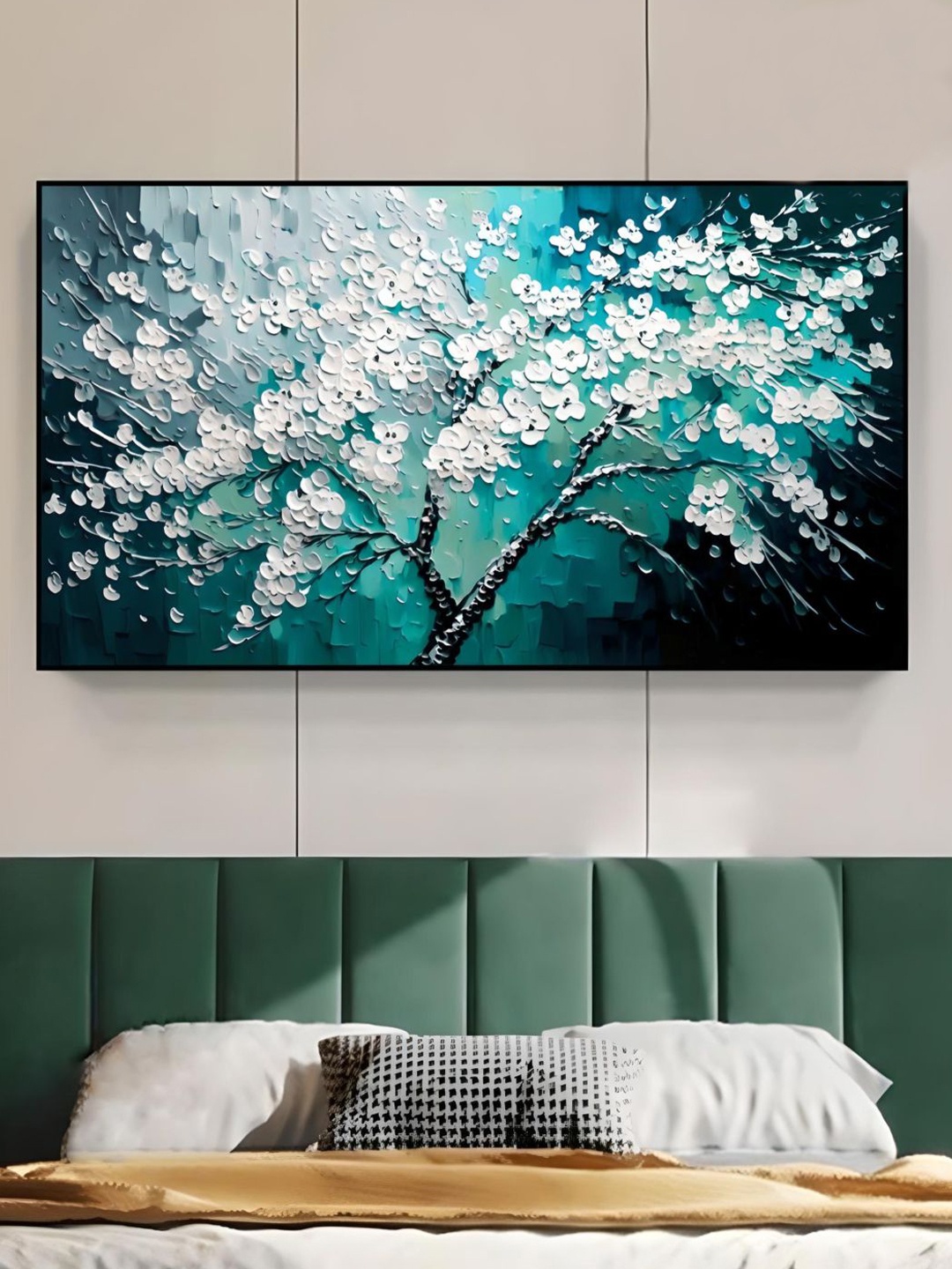 

THE HANDMADE FLAIR Green Floral Wooden Painting Wall Art
