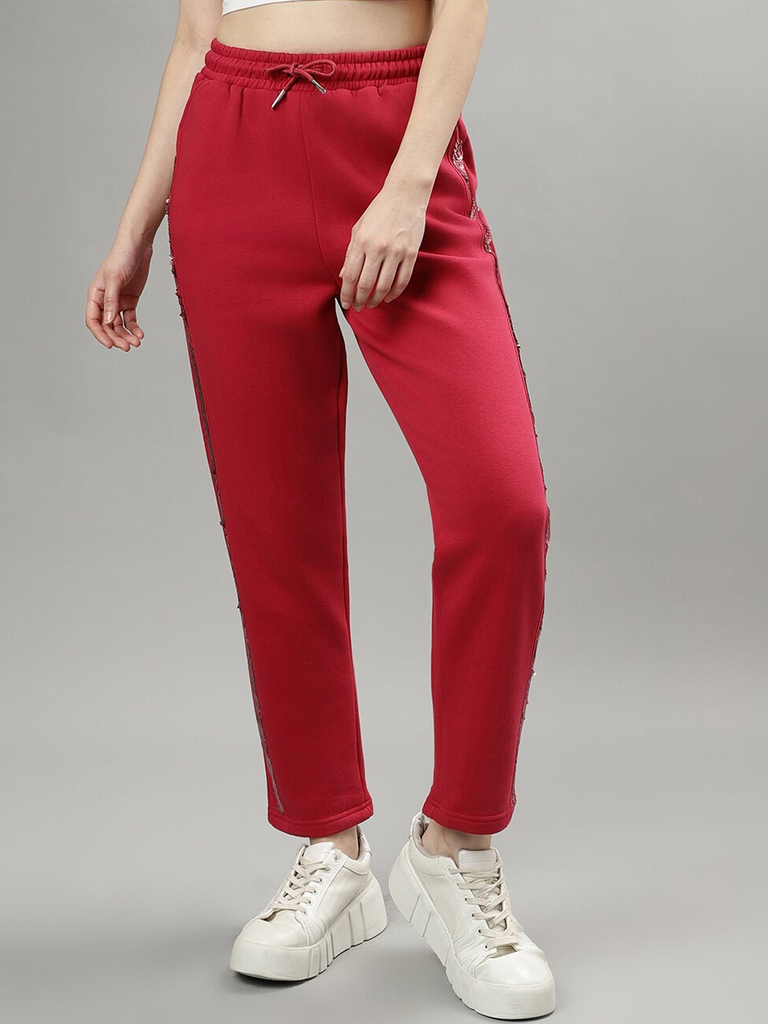

ELLE Women Mid Rise Track Pants, Red