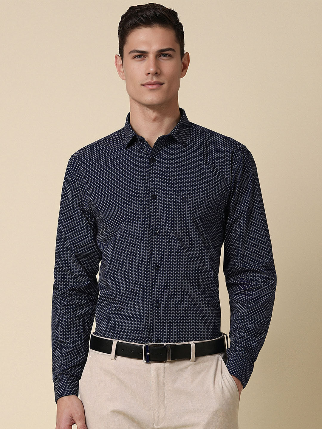 

Allen Solly Men Navy Blue Slim Fit Printed Formal Shirt