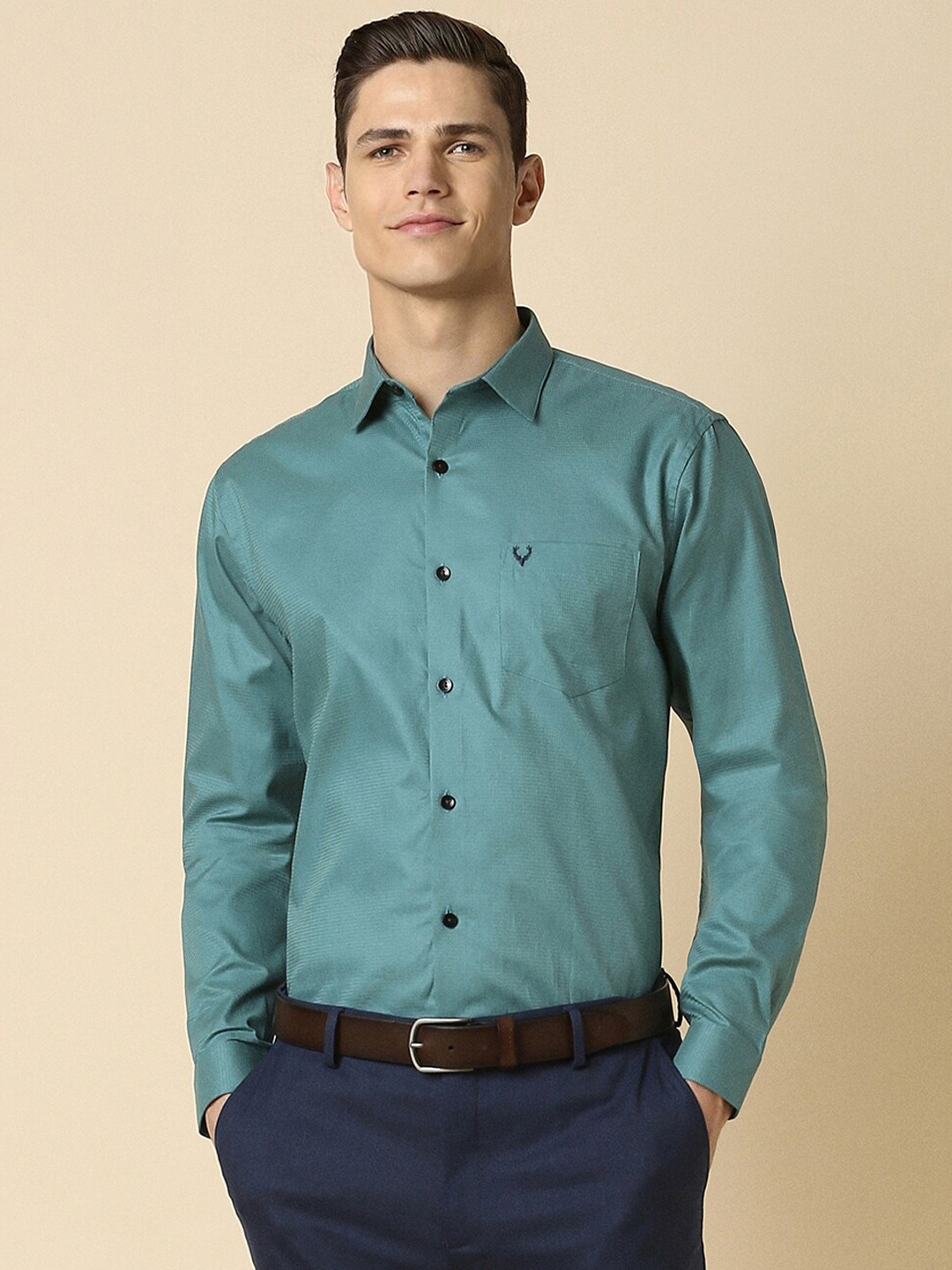 

Allen Solly Textured Slim Fit Cotton Formal Shirt, Green