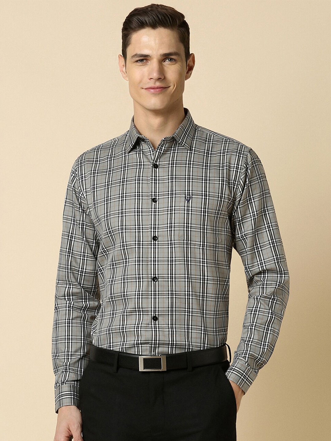 

Allen Solly Tartan Checks Spread Collar Slim Fit Formal Shirt, Grey