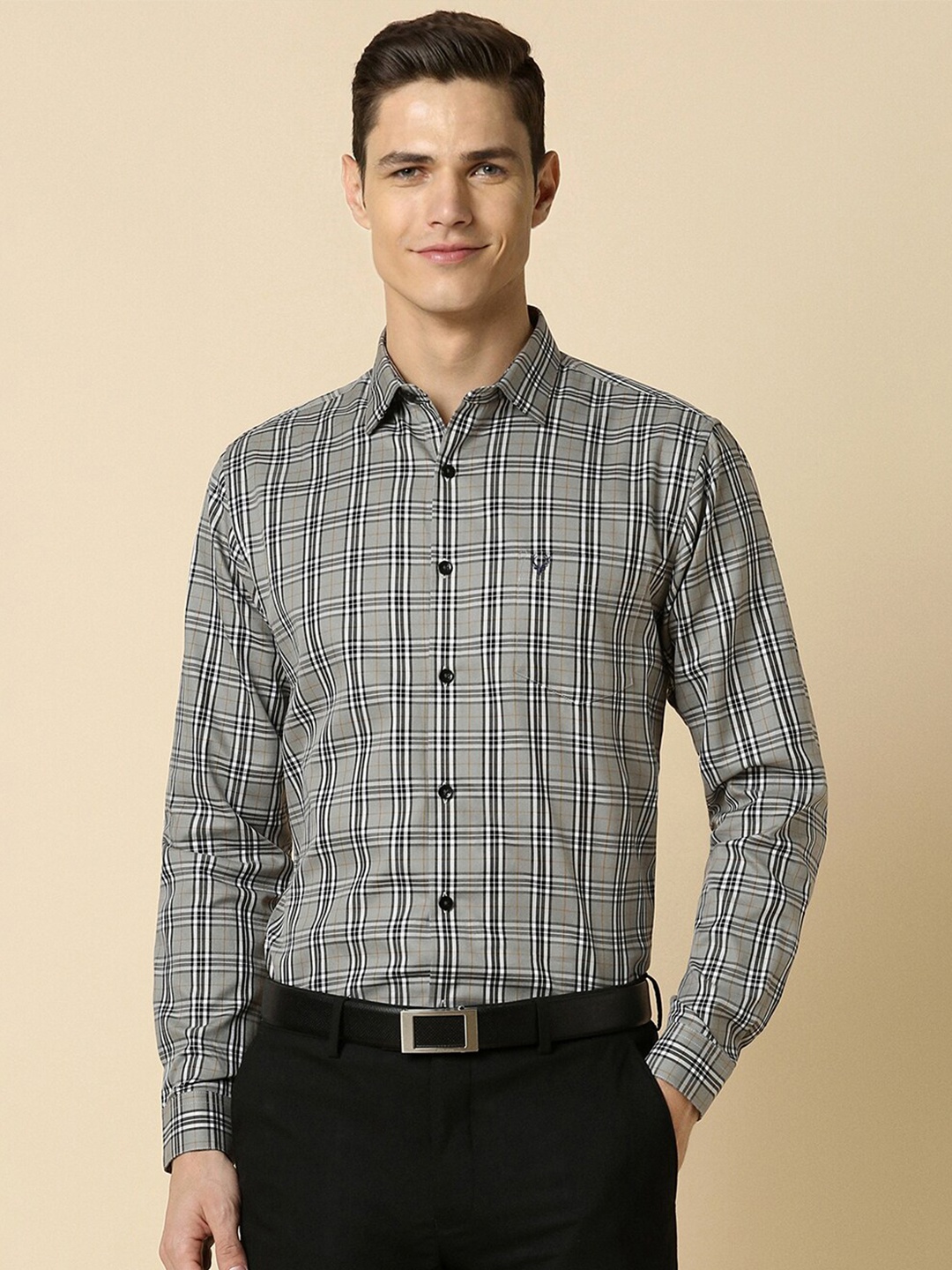 

Allen Solly Slim Fit Checked Cotton Formal Shirt, Grey