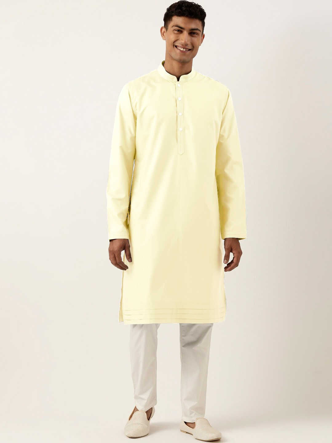 

TheEthnic.Co Regular Pure Cotton Mandarin Collar Kurta with Pyjamas, Yellow