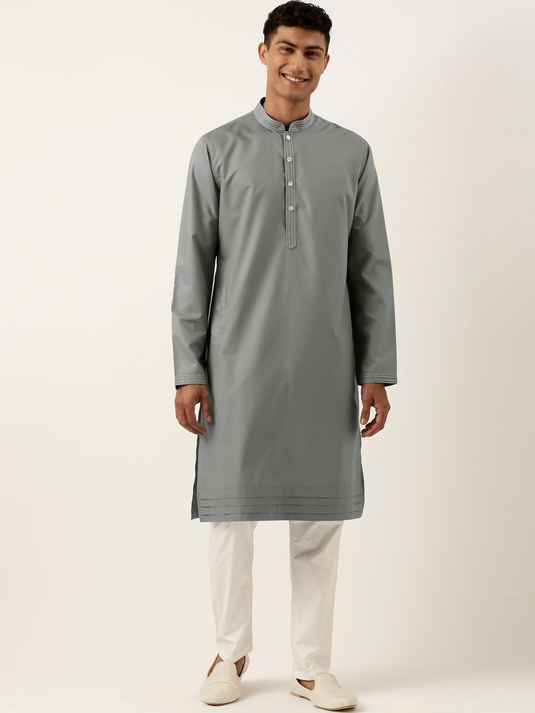 

TheEthnic.Co Regular Pure Cotton Mandarin Collar Kurta with Pyjamas, Grey