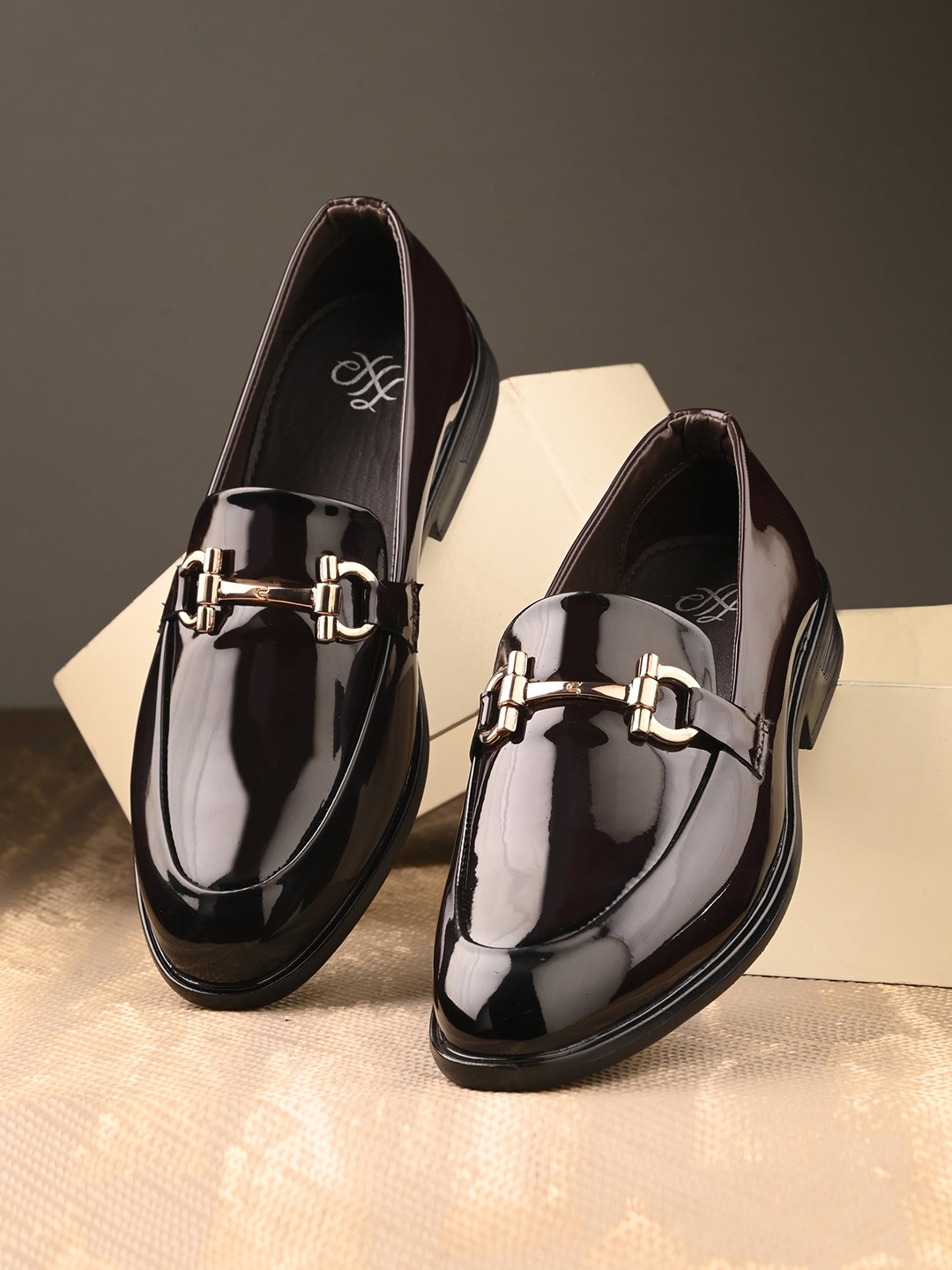 

House of Pataudi Men Round Toe Slip On Leather Horsebit Formal Loafers, Maroon