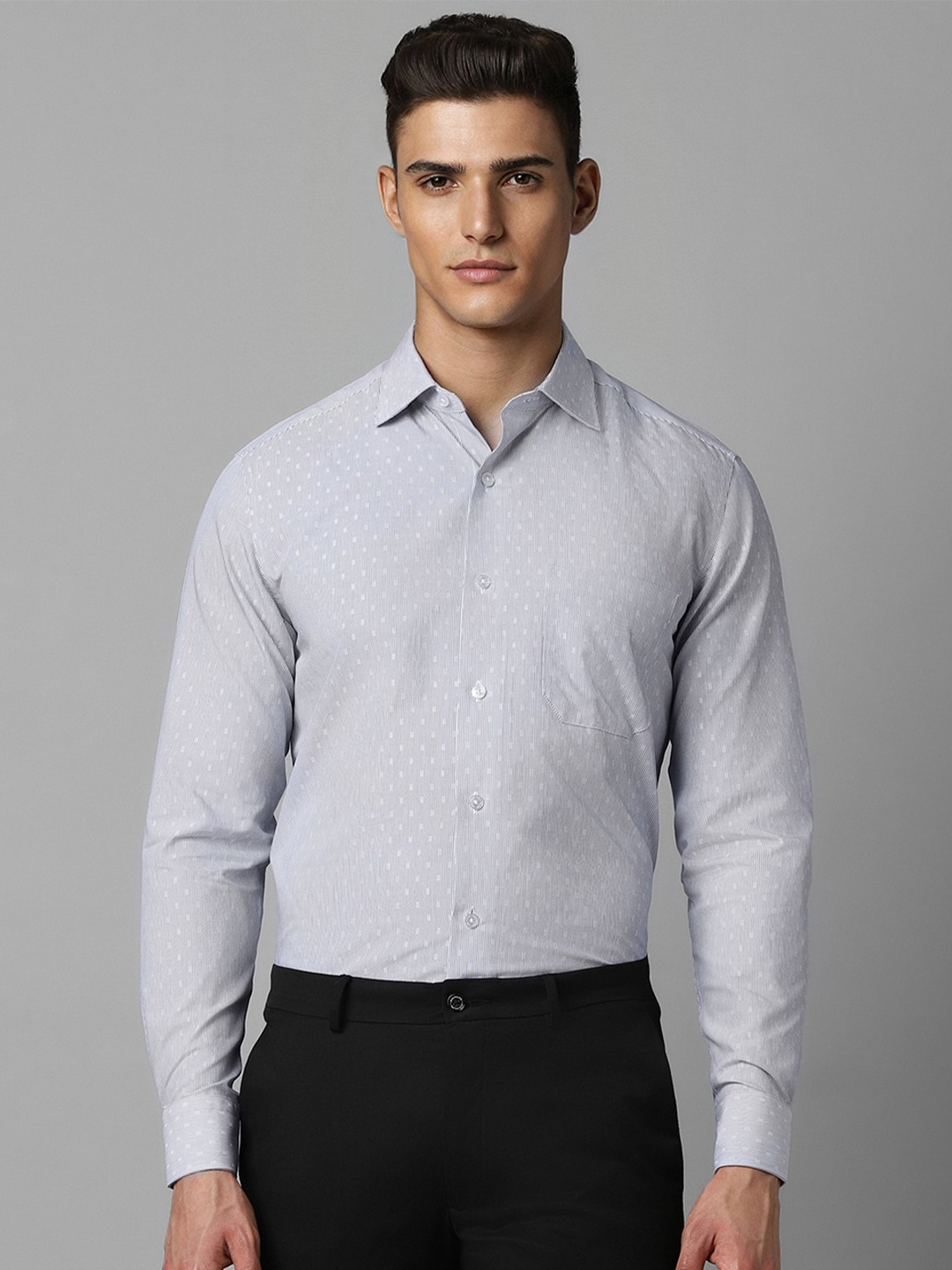 

Louis Philippe Spread Collar Printed Cotton Formal Shirt, Blue