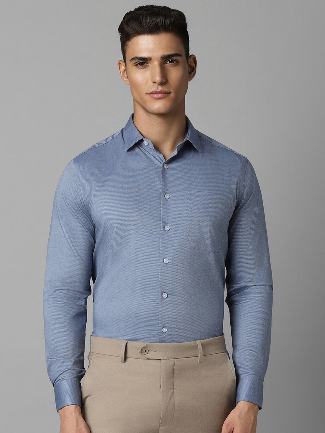 

Louis Philippe Self Design Textured Slim Fit Opaque Formal Shirt, Blue