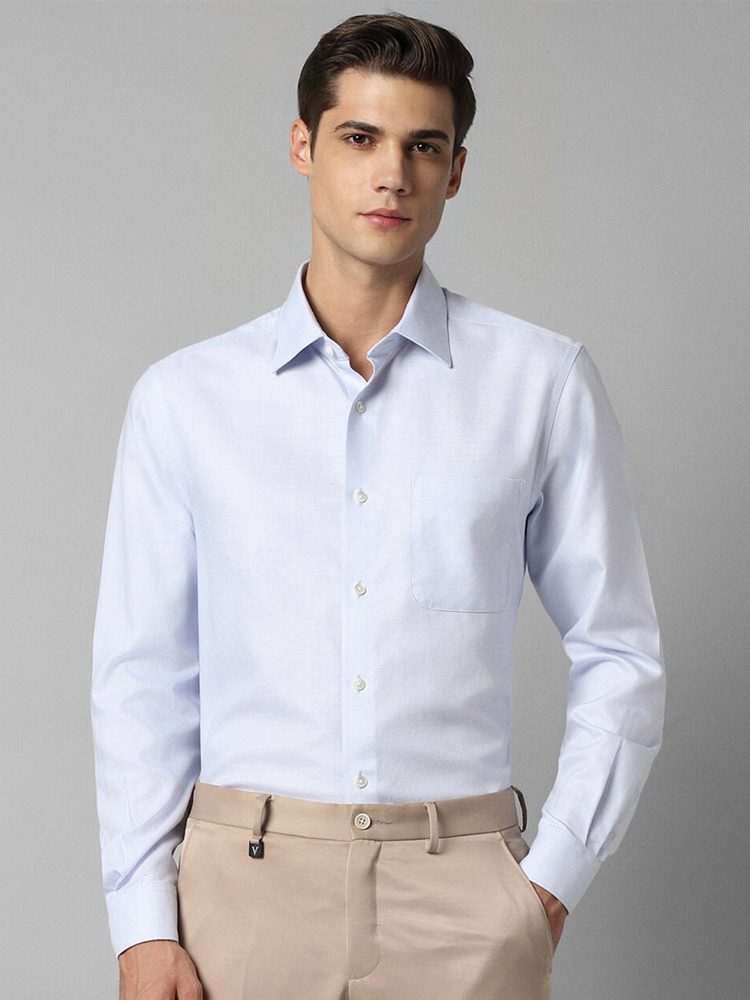 

Louis Philippe Textured Self Design Cotton Regular Fit Opaque Formal Shirt, Blue