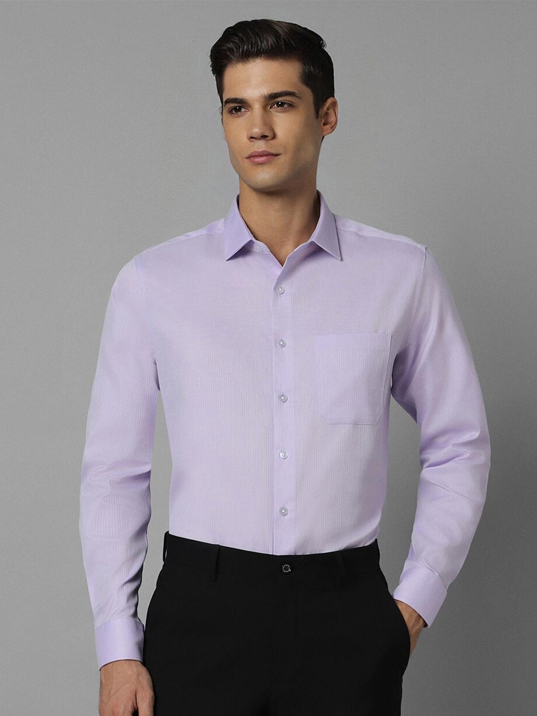 

Louis Philippe Self Design Striped Cotton Slim Fit Opaque Formal Shirt, Purple