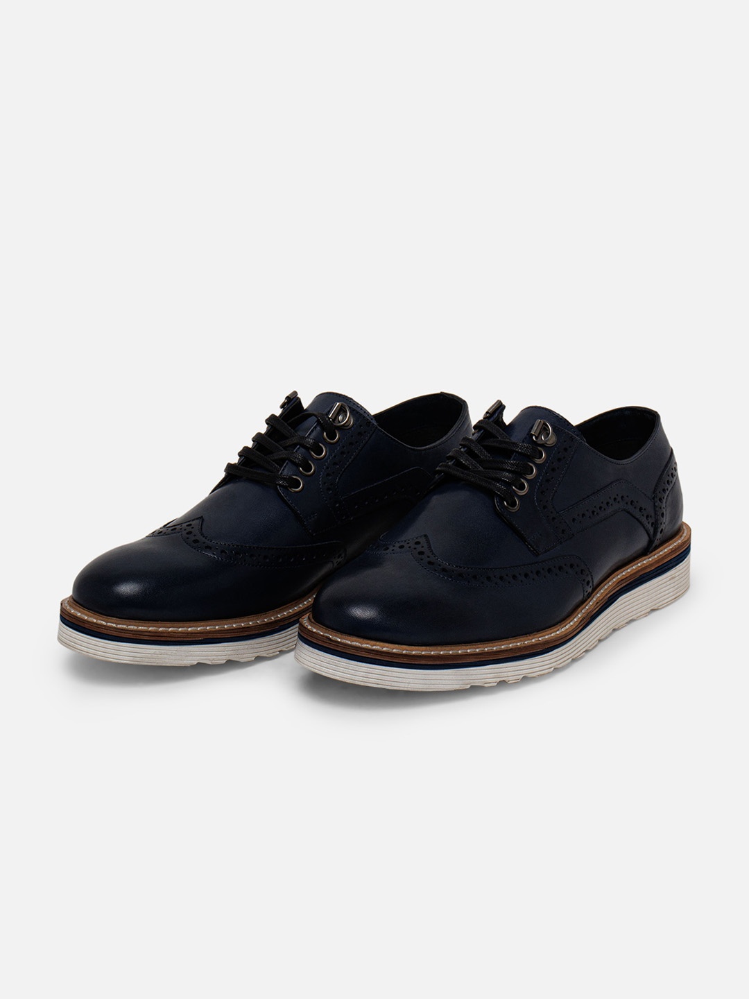 

EZOK Men Textured Leather Antibacterial Comfort Insole Half Brogues, Navy blue