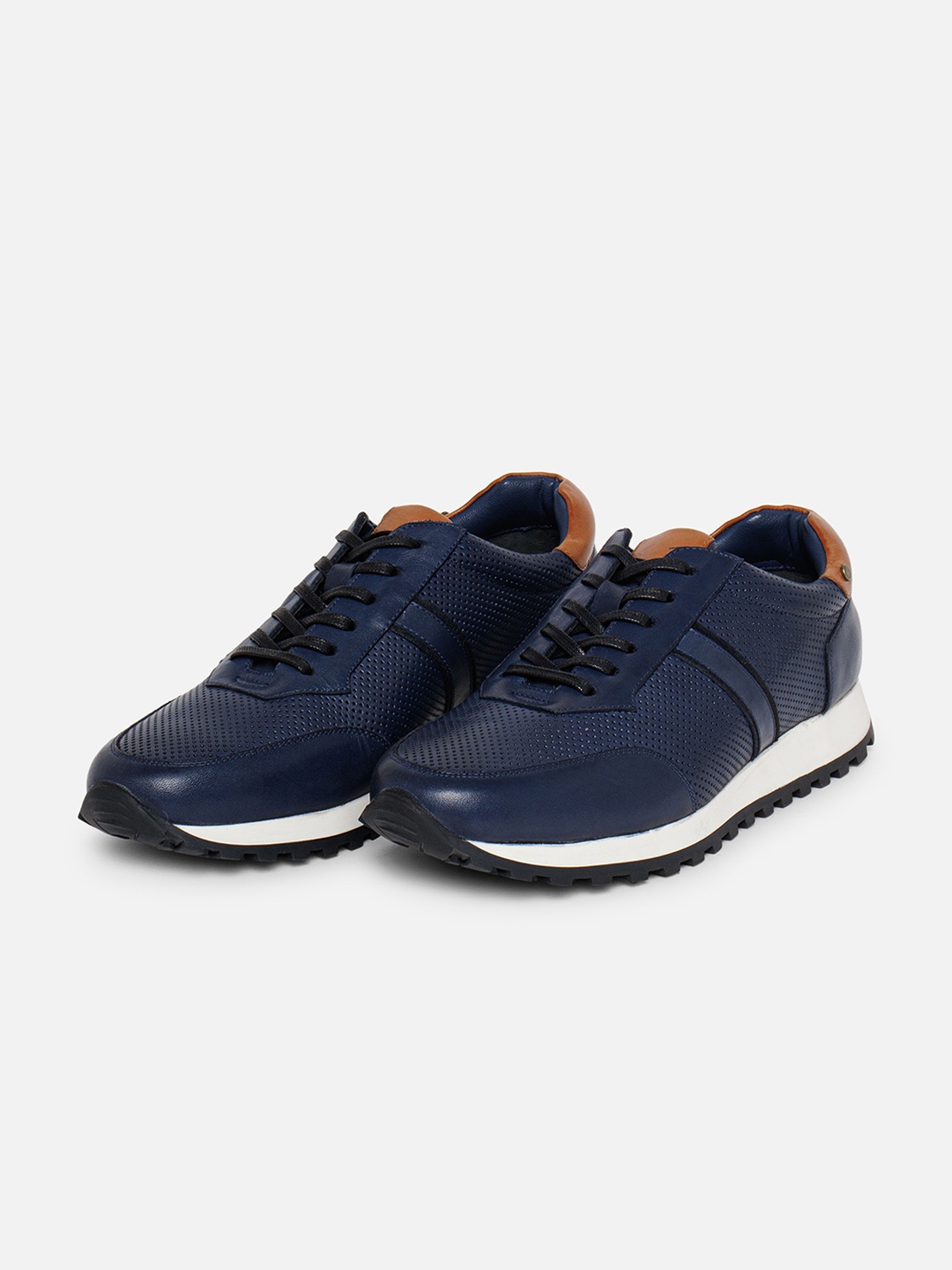 

EZOK Men Perforations Antibacterial Leather Comfort Insole Sneakers, Navy blue