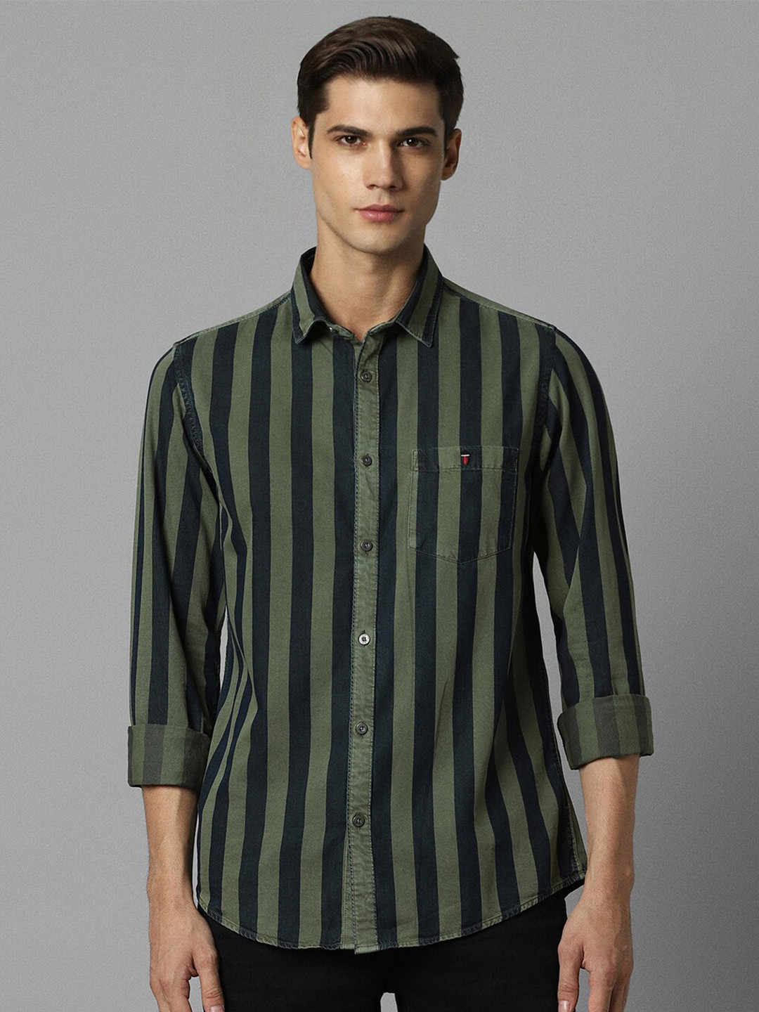 

Louis Philippe Jeans Vertical Stripes Slim Fit Cotton Casual Shirt, Green