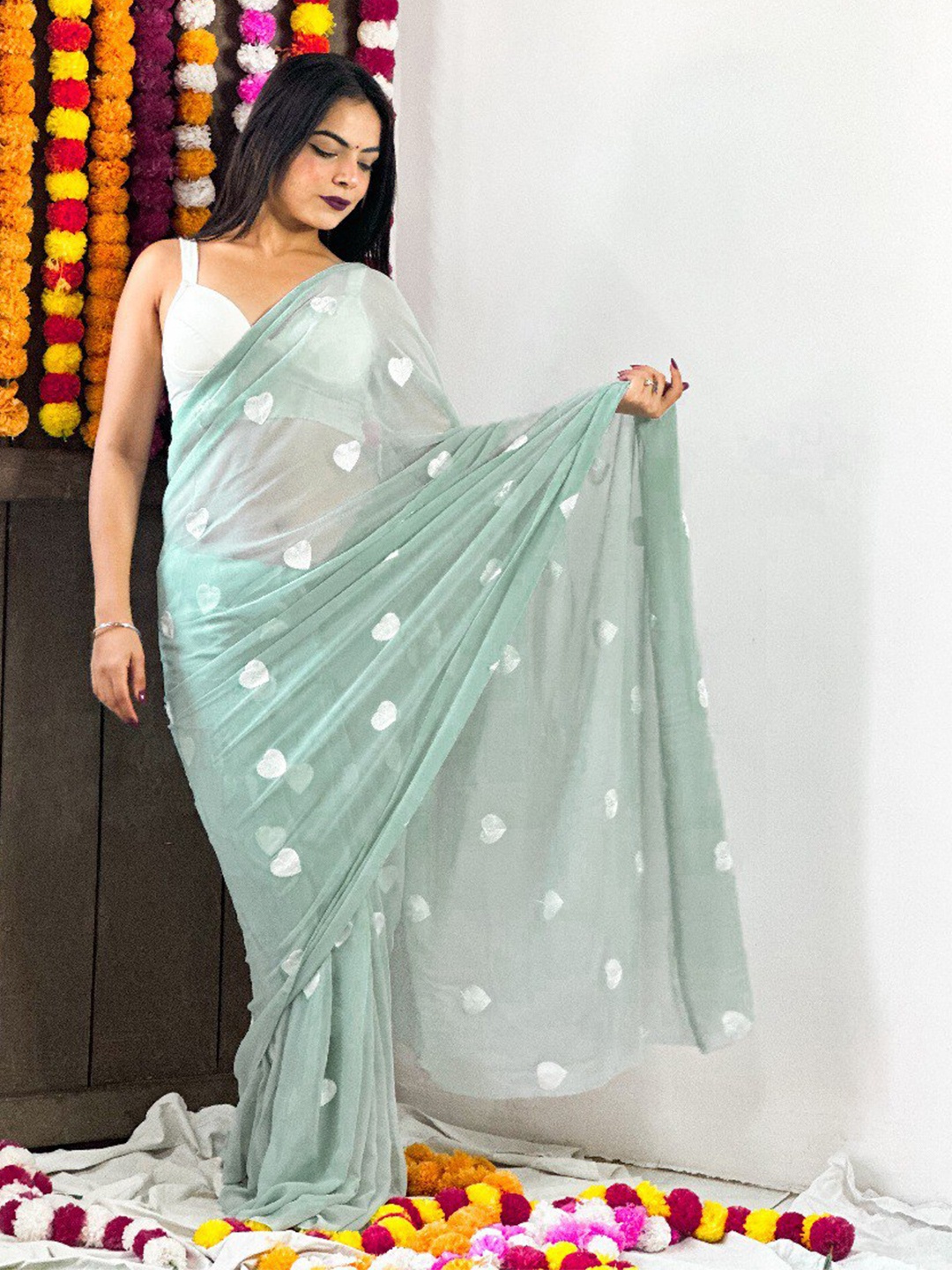 

VEERAX Pure Georgette Designer Saree, Sea green