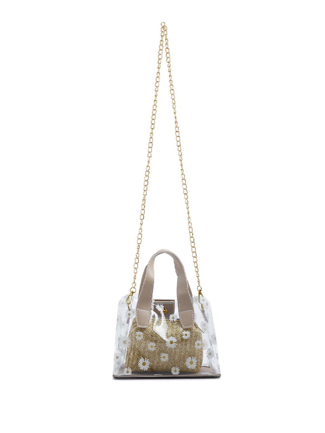 

London Rag Floral Printed Structured Handheld Bag, Gold