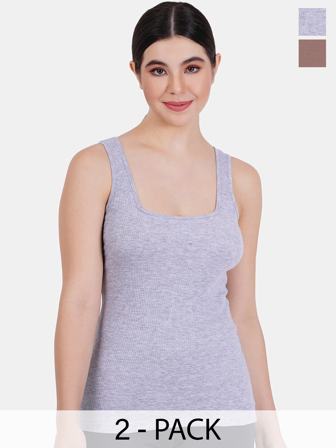 

Reveira Pack Of 2 Non Padded Camisoles, Grey