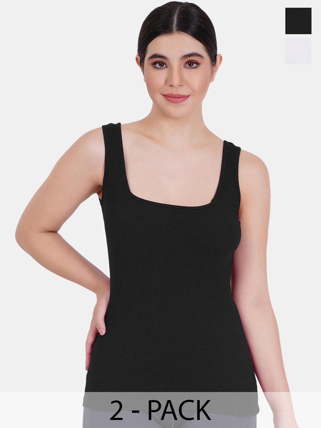 

Reveira Pack Of 2 Non Padded Camisoles, Black