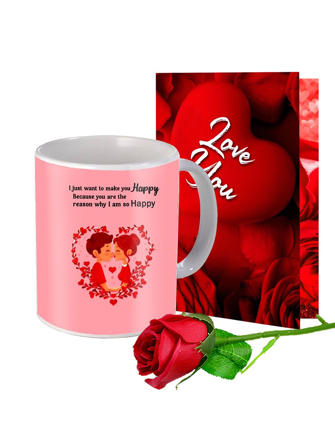 

ME & YOU Red 3 Pieces Printed Valentine Day Gift Set with Coffee Mug