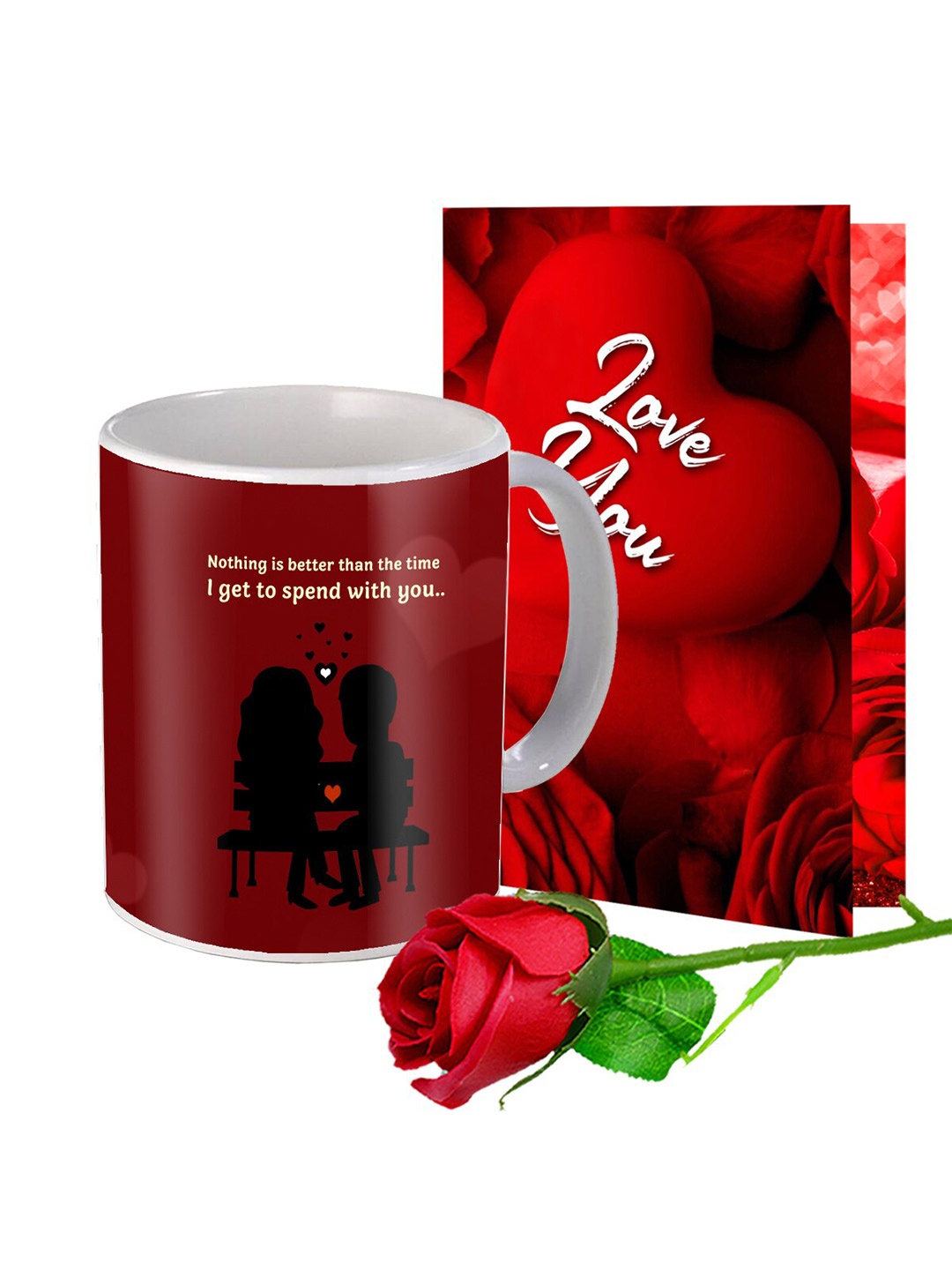 

ME & YOU Red 3 Pieces Printed Valentine Day Gift Set with Coffee Mug