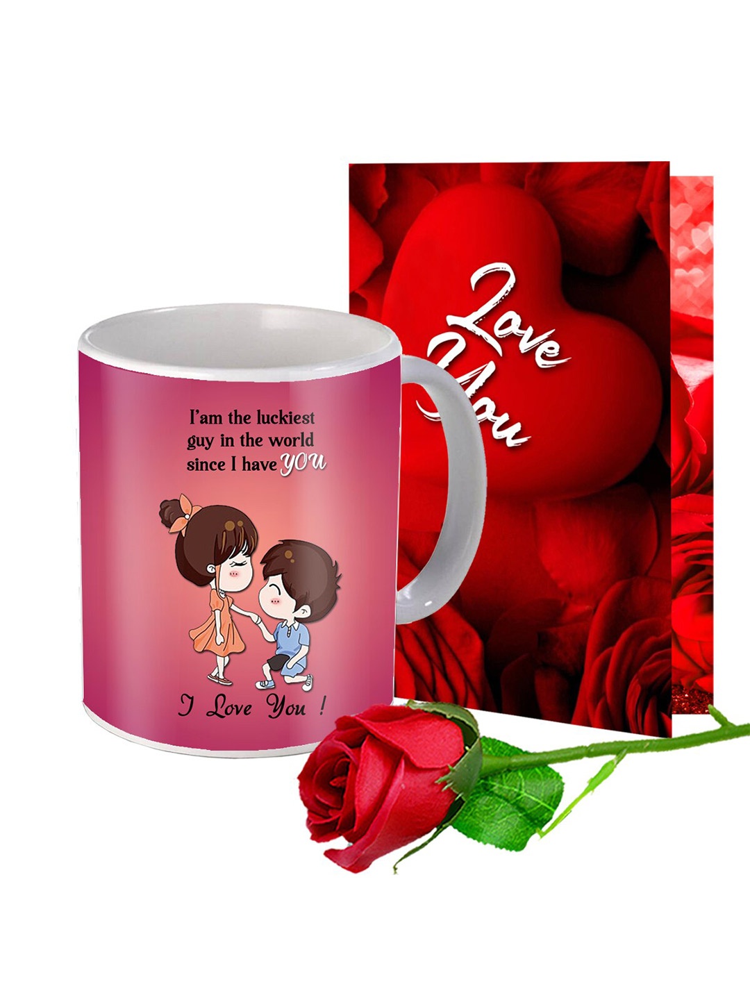 

Me & You Red & White 3 Pieces Valentine Day Printed Home Gift Set