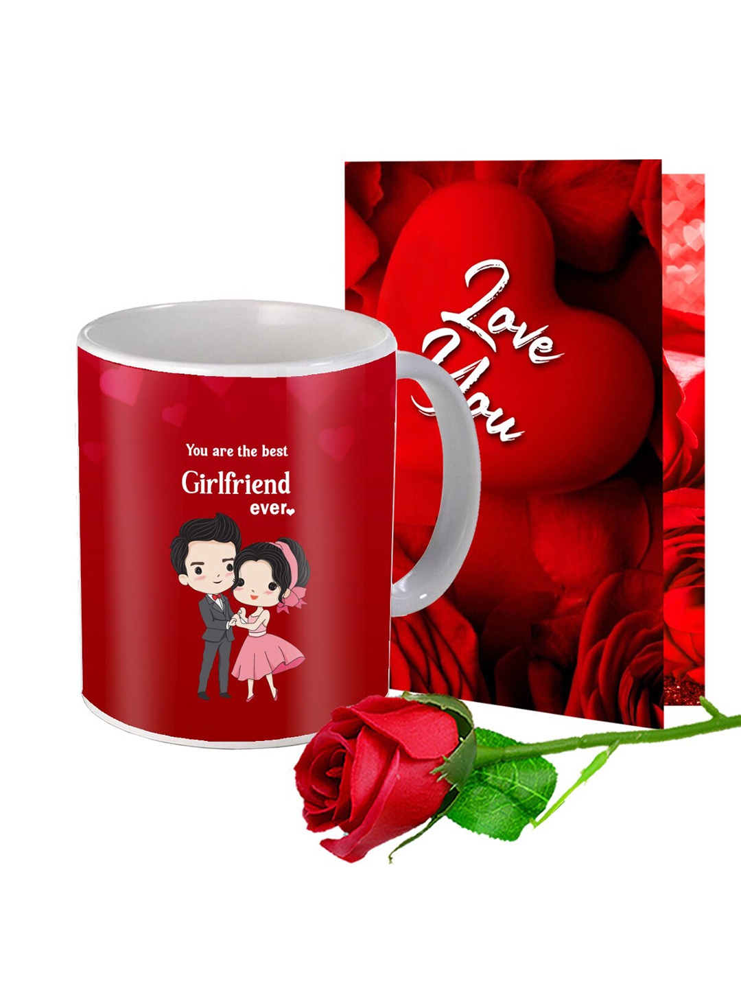 

ME & YOU Red & White 3 Pieces Valentine Day Printed Home Gift Set