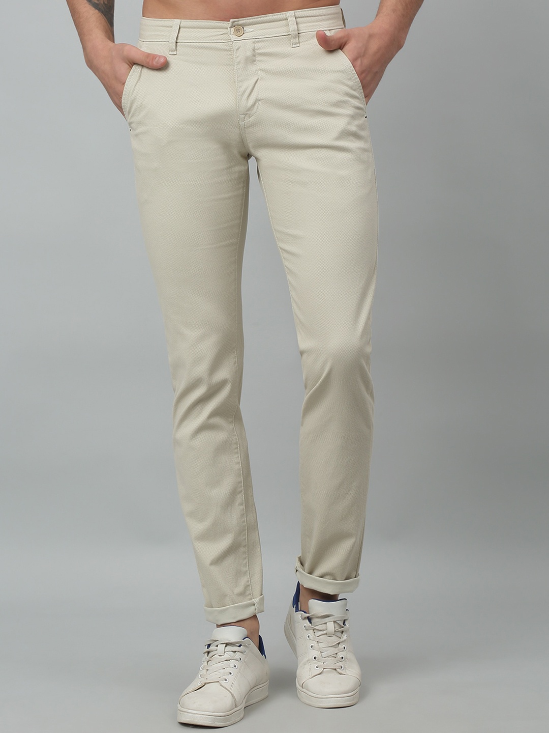 

Cantabil Men Mid-Rise Cotton Trousers, Beige