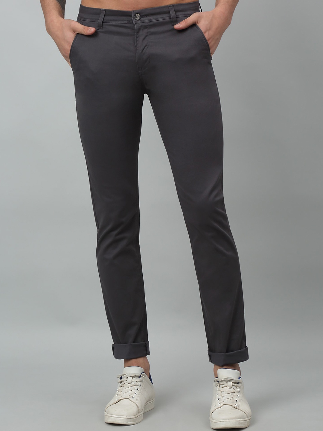 

Cantabil Men Mid-Rise Cotton Trousers, Grey