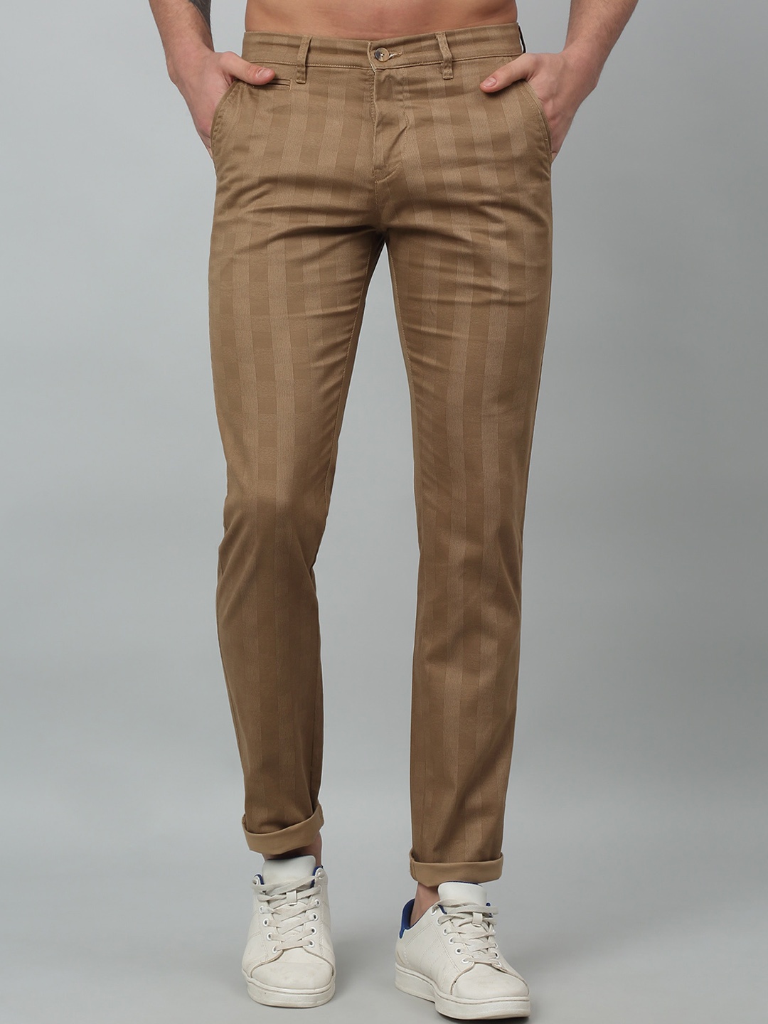 

Cantabil Men Checked Mid-Rise Cotton Trousers, Khaki