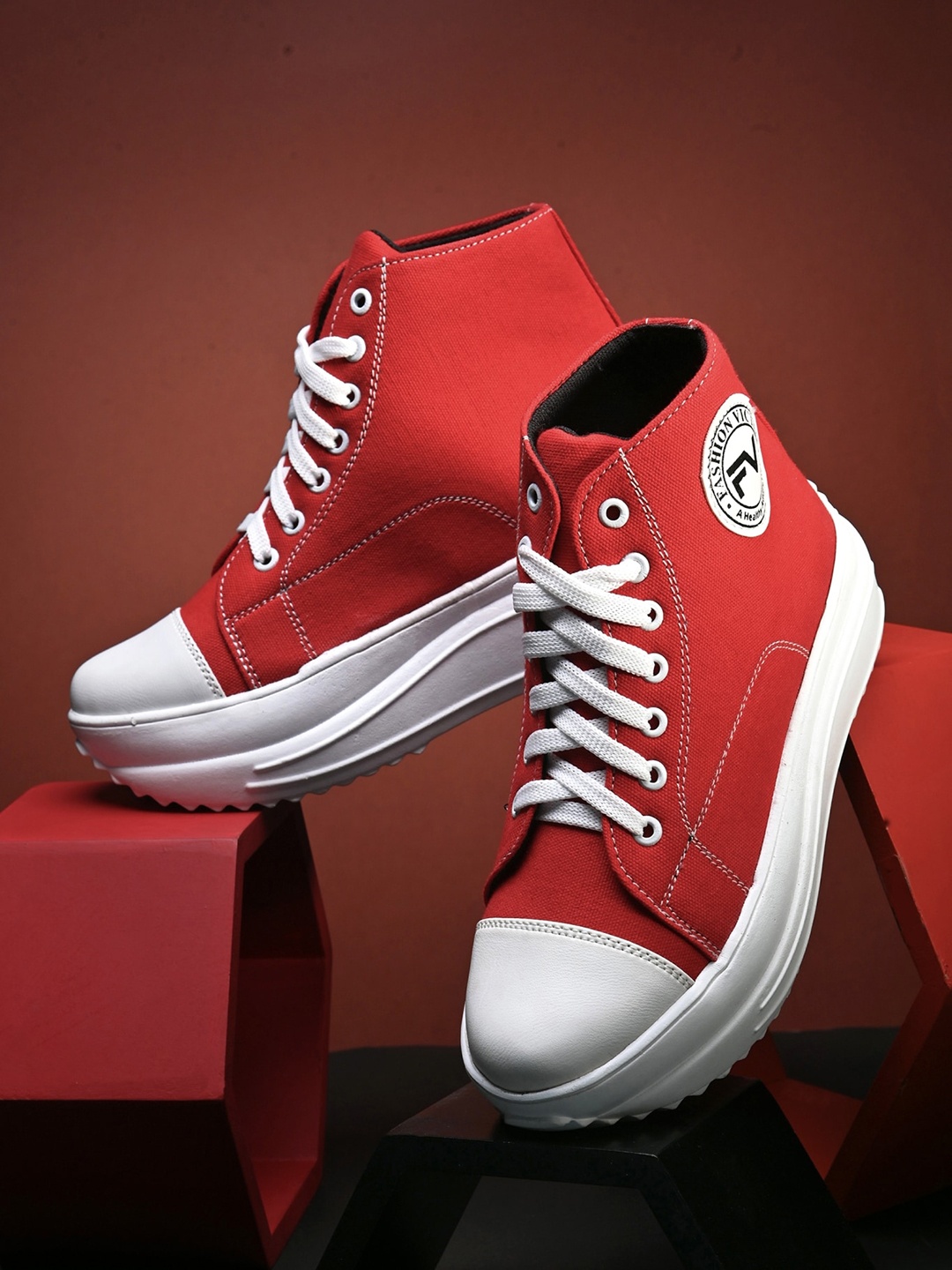 

Fashion Victim Men Mid Top Canvas Flatforms Sneakers, Red