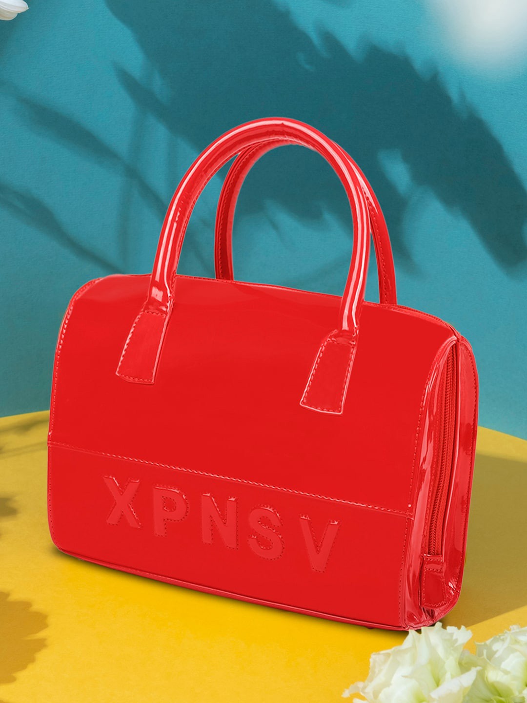 

XPNSV Typography Textured Structured Handheld Bag, Red