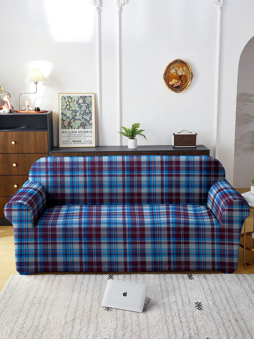 

MULTITEX Taupe 3 Pieces Checked 5 Seater Sofa Covers