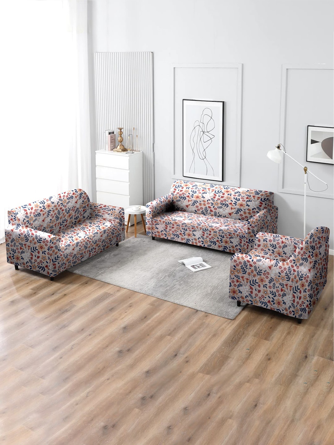 

MULTITEX Beige & Blue Floral 5 Seater Sofa Covers
