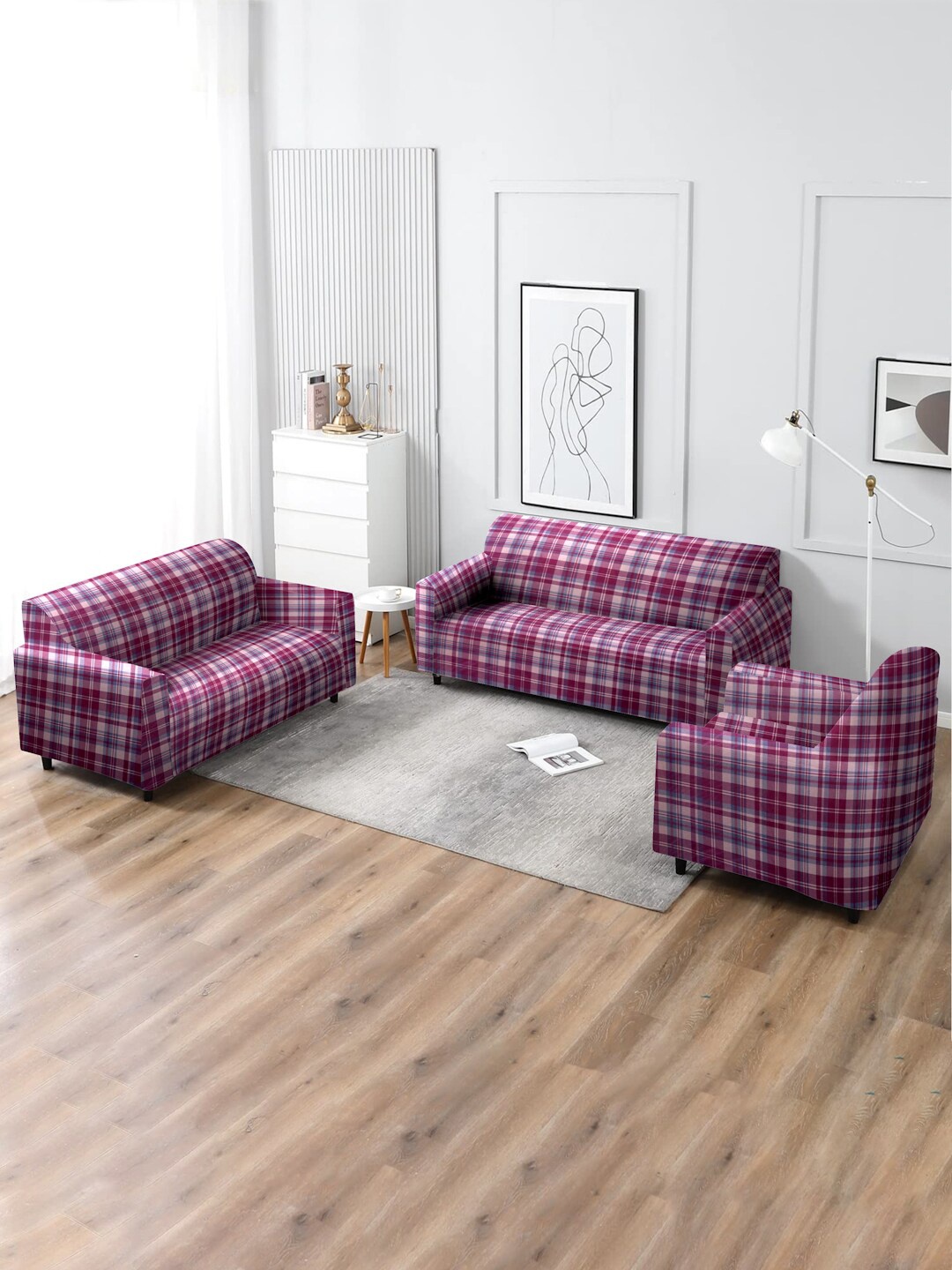 

MULTITEX Purple & Pink Checked 5 Seater Sofa Covers