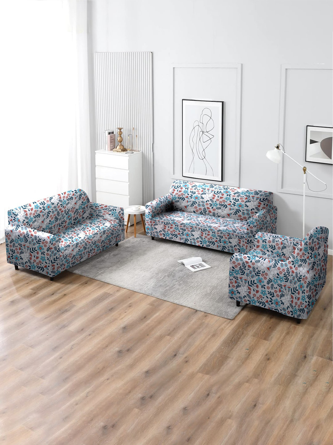 

MULTITEX Turquoise Blue & White Floral 5 Seater Sofa Covers