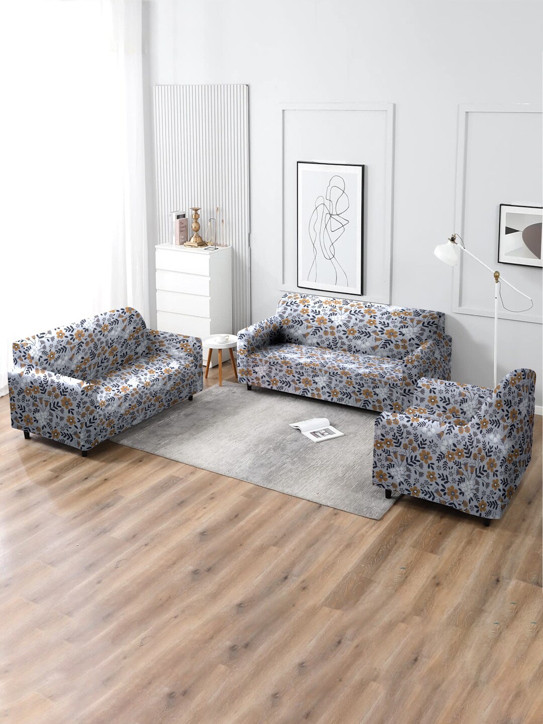

MULTITEX Silver Toned & Brown Floral 5 Seater Sofa Covers