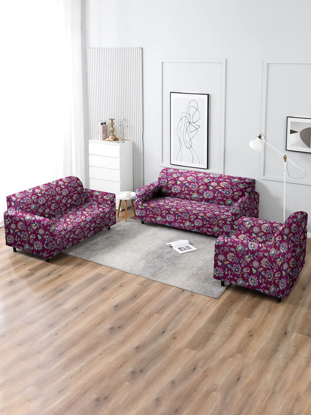 

MULTITEX Maroon & Blue Floral 5 Seater Sofa Covers