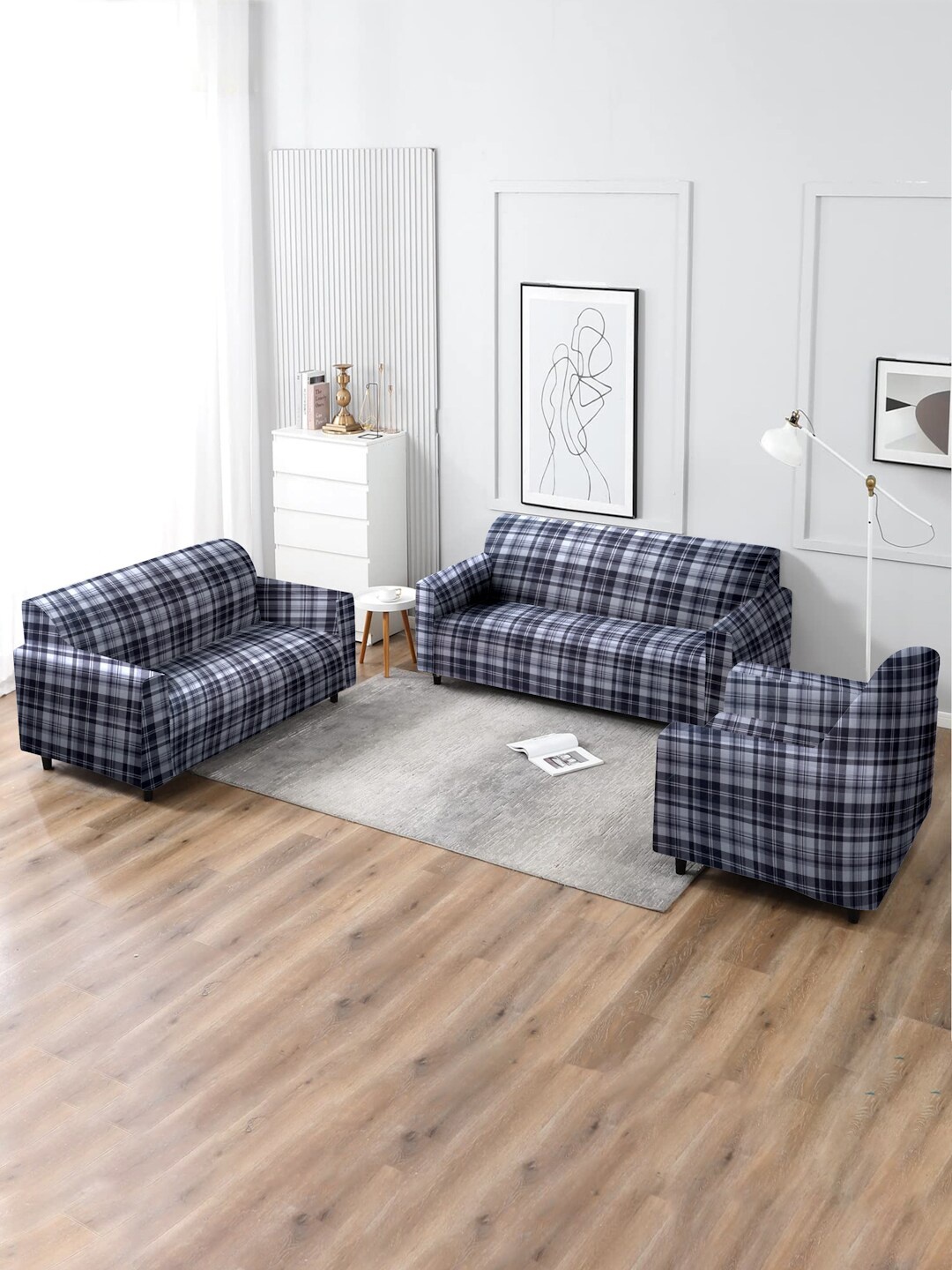 

MULTITEX Steel & Grey Checked 5 Seater Sofa Covers