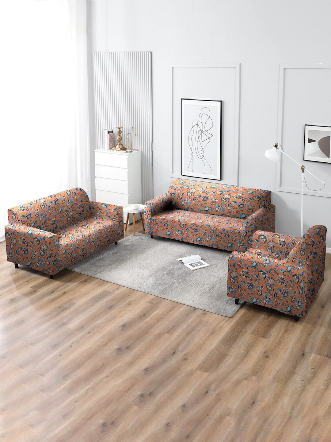 

MULTITEX Orange & Blue Floral 5 Seater Sofa Covers