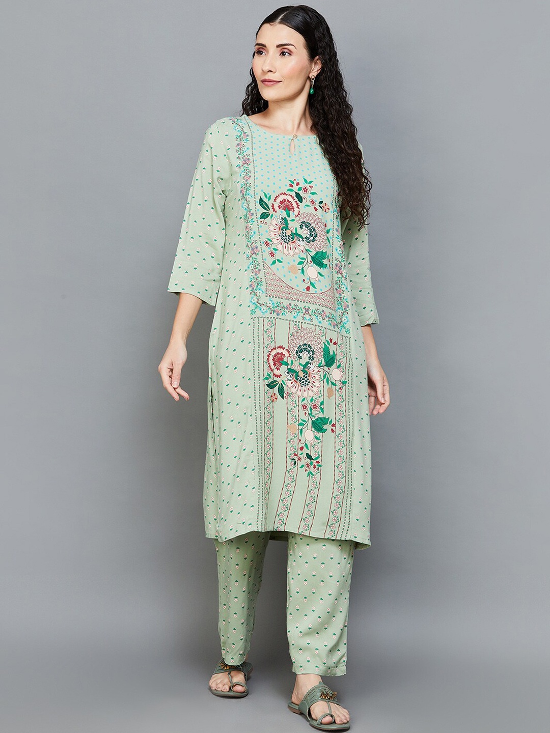 

Melange by Lifestyle Printed Straight Kurta With Pyjama, Grey